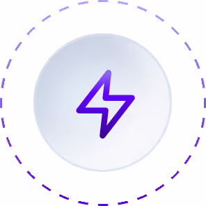 Rotating element Purple gradient dash border with Lightning bolt in middle surrounded by blue grey gradient