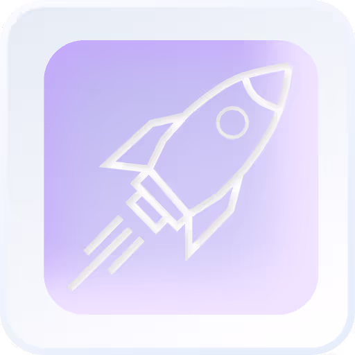 Startups and new brands - Design Subscription, white rocket icon on a purple background with gradient light blue border