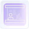 Marketing Directors-Design and mDesign Subscription, Icon pull down class poster with marketing director and with small graph elements inside white icon on a purple background with gradient light blue border