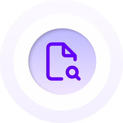 Portfolio, File &magnifying glass icon White/Purple surrounding circle