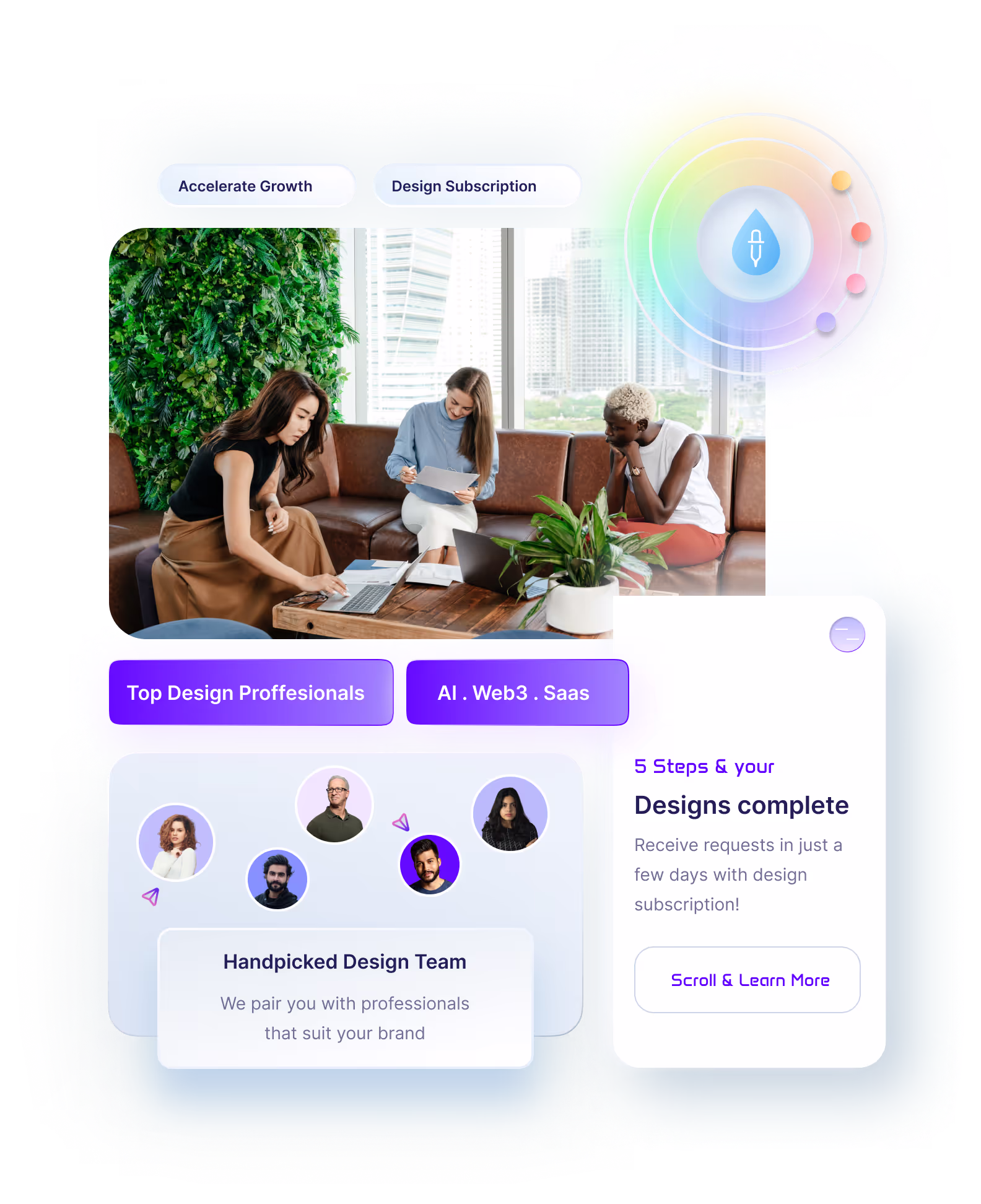 Young hispanic man standing pointing to subscription, Purple background, Dropper-Colour gradient UI-UX Elements, Accelerate Growth Toggle