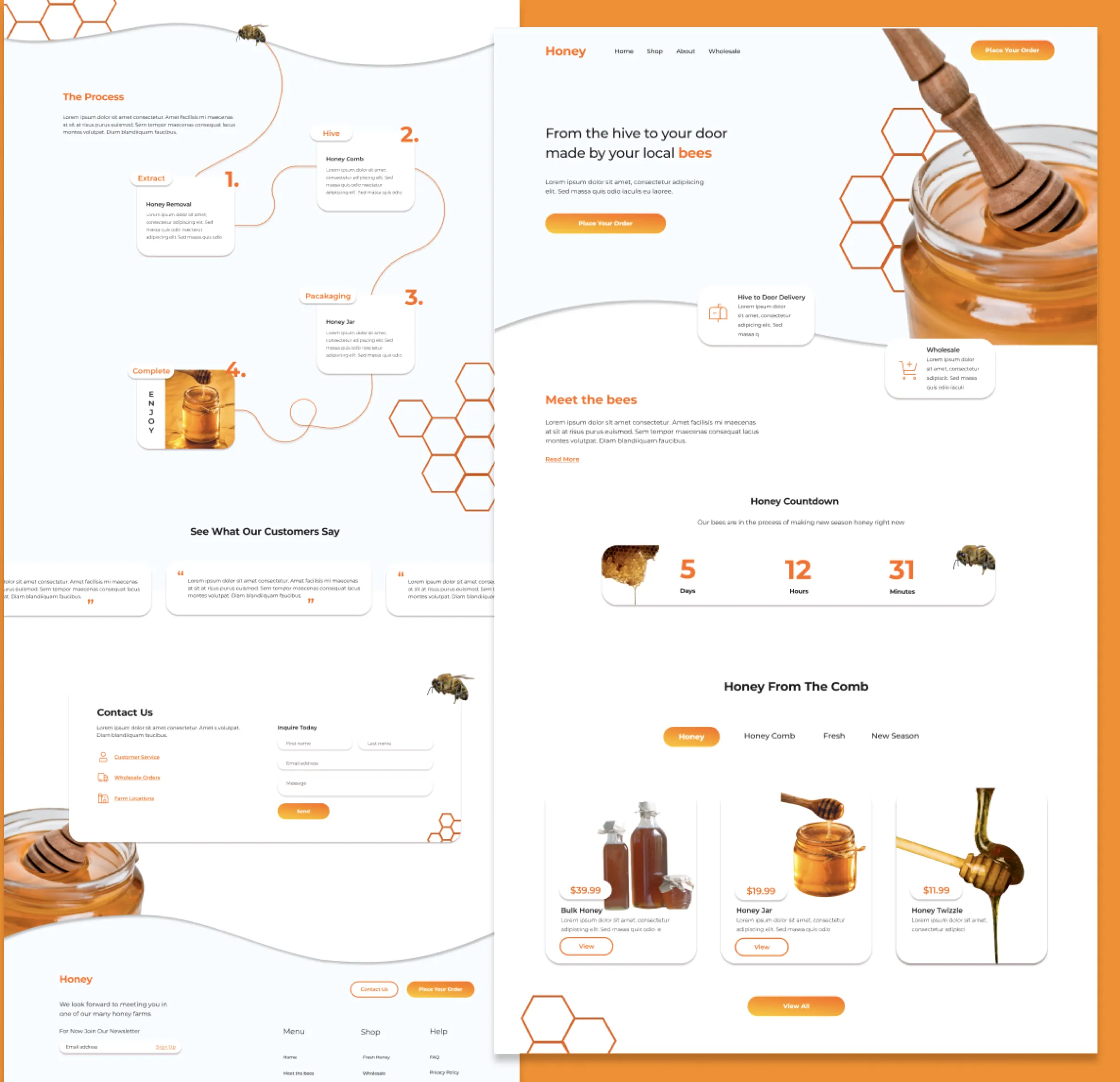 Honey Landing Page, wholesale and door to door fresh bee honey sales website and countdown