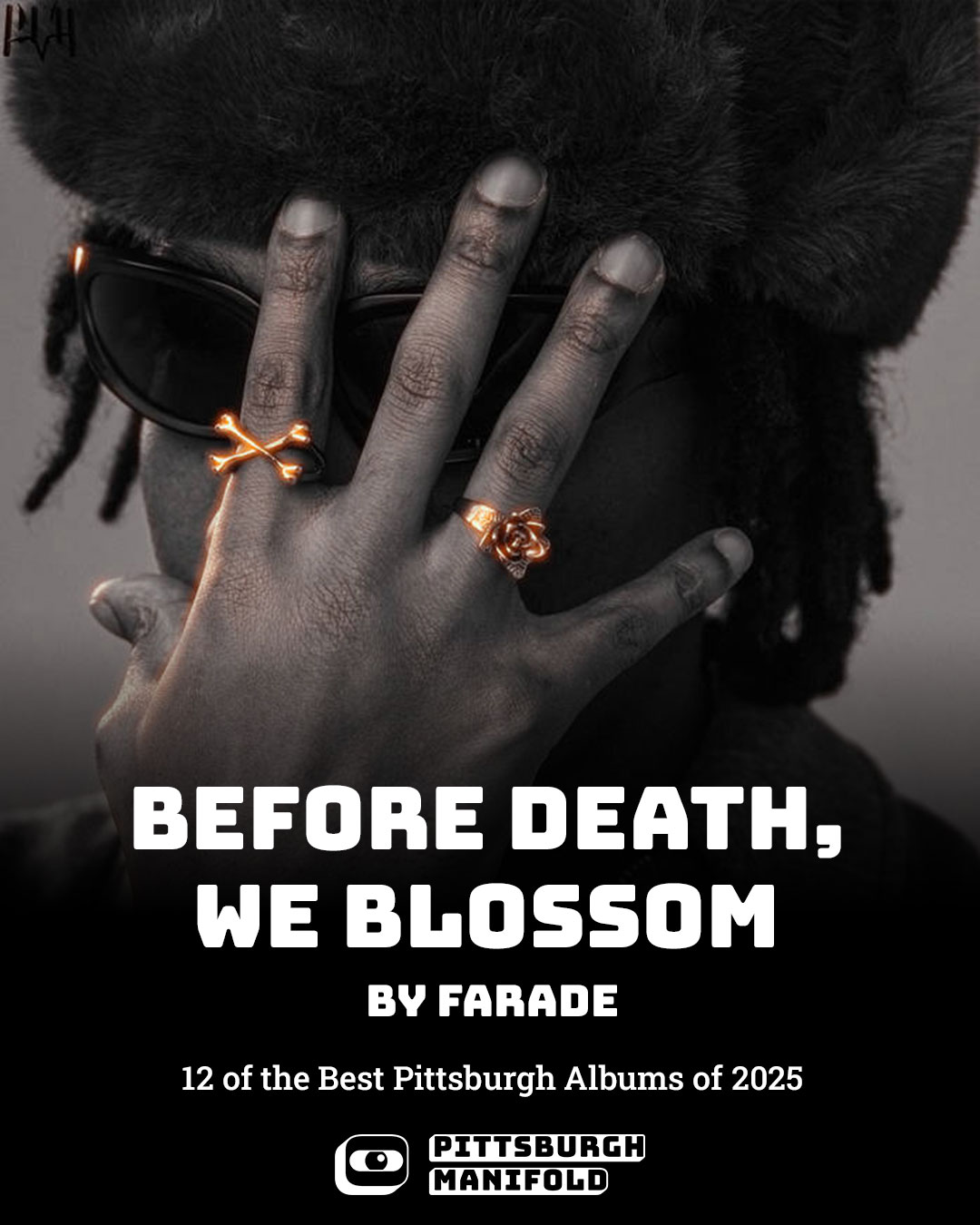 Promotional graphic for Farade's album, Before Death, We Blossom, by Sick Day Design Co for Pittsburgh Manifold