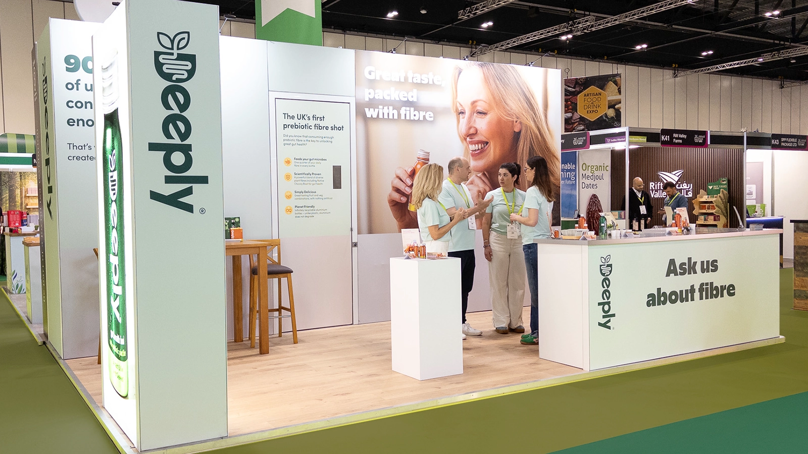 Trade stand featuring the Deeply team, designed by Eureka Creative