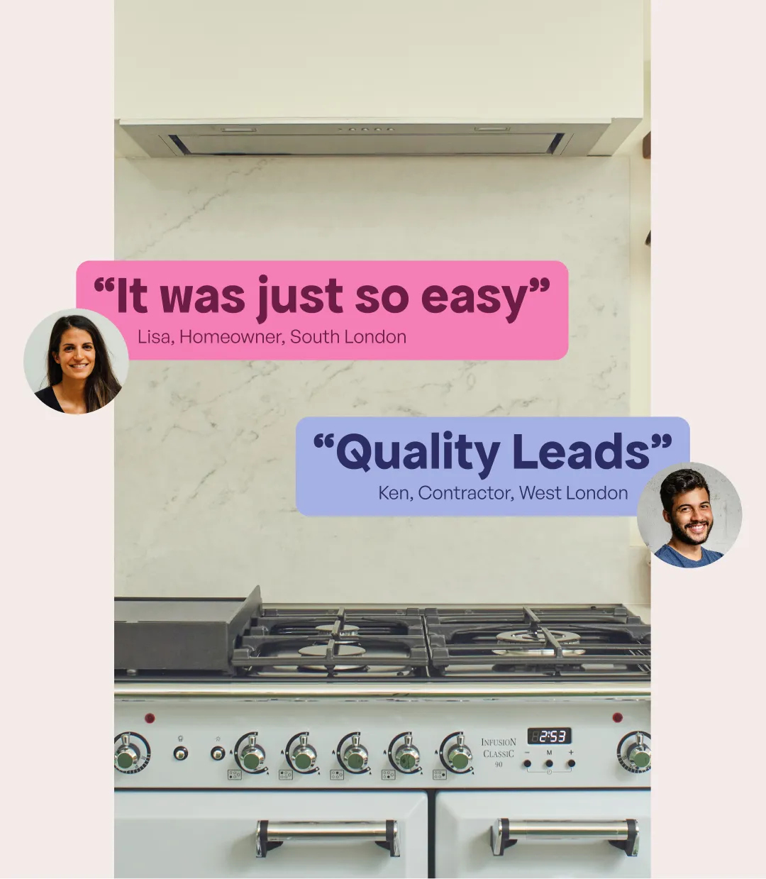 UI graphic showing messaging between a homeowner and builder on The Page home renovation platform