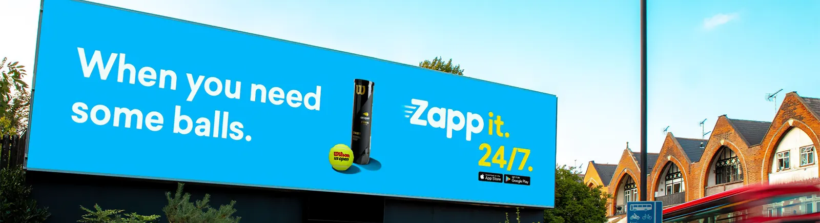 Out of home billboard for Zapp, a fast-delivery e-commerce startup, part of their London advertising campaign.