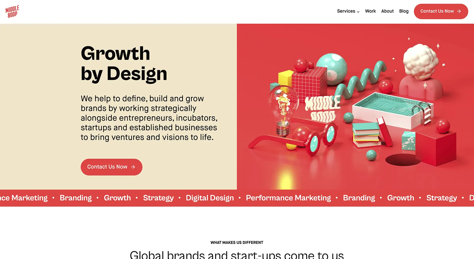 Website redesign for Middle Boop Design Agency, showcasing a modern, clean layout that highlights their creative services and portfolio.