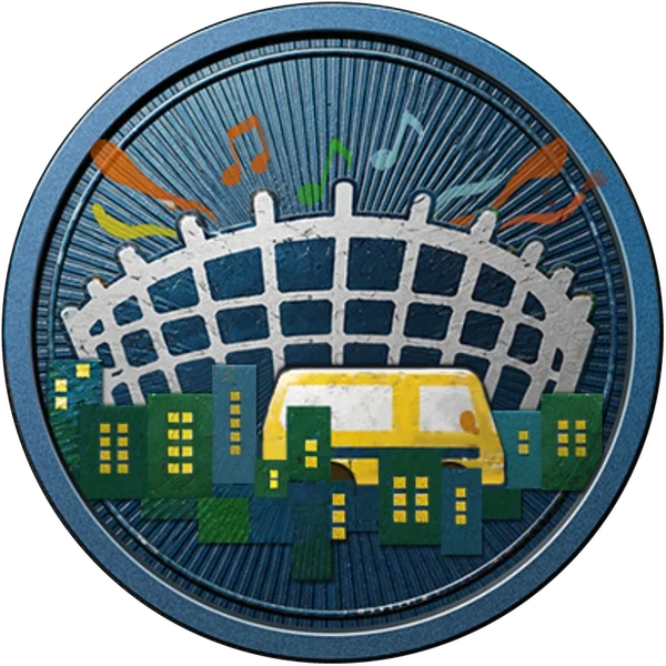 The Naija Token from the CODM Eagle Ascent Nigeria Independence Day event, a blue coin showing a stadium, city buildings and a yellow danfo bus