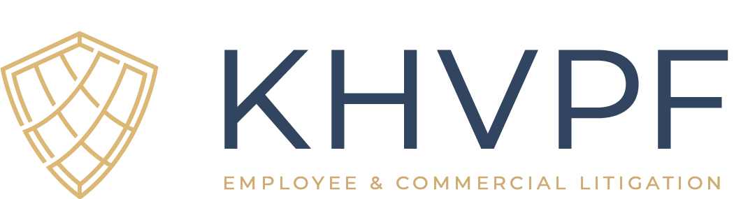 KHVPF logo with shield emblem and text Employee & Commercial Litigation.