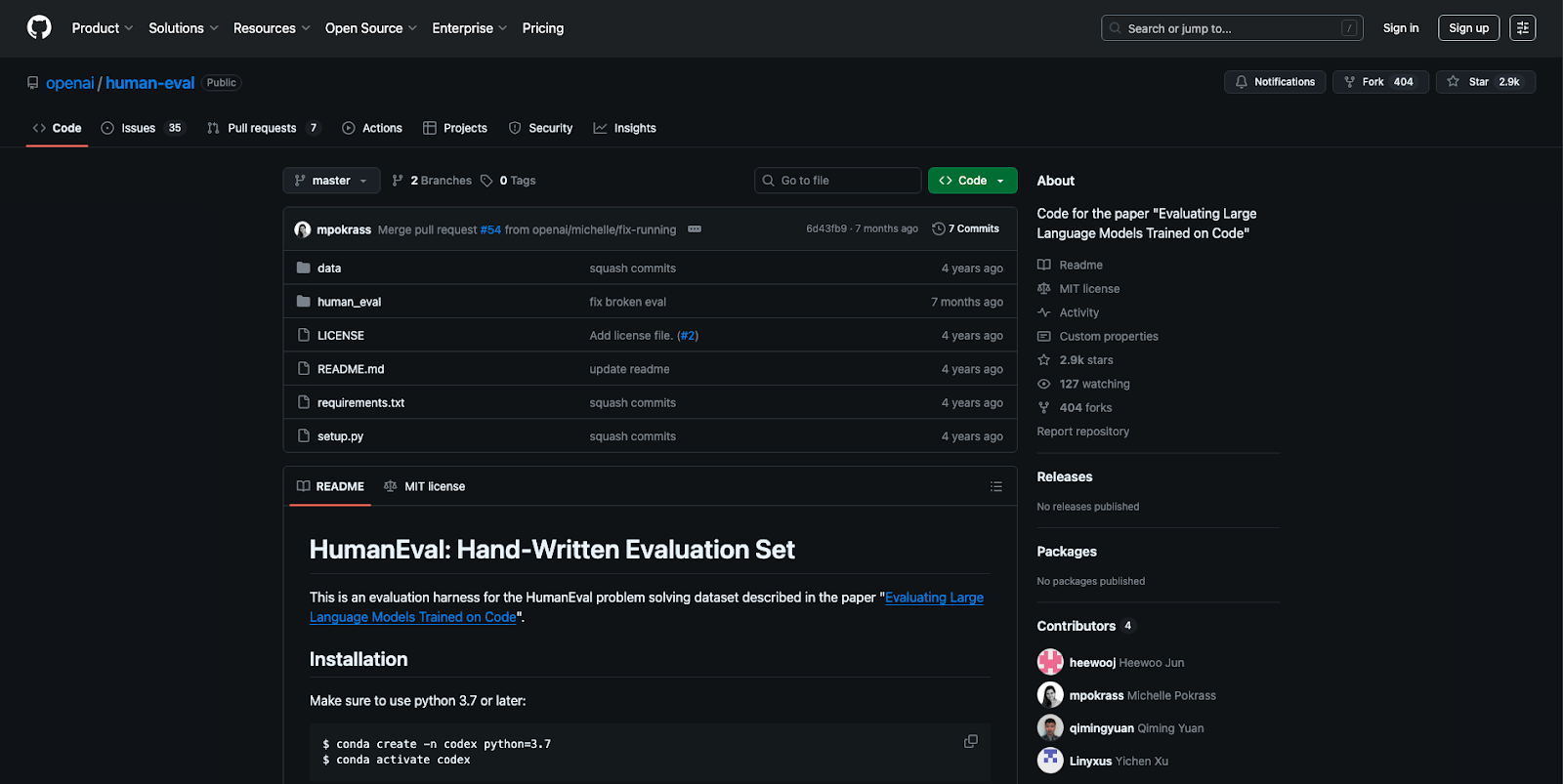HumanEval GItHub Page