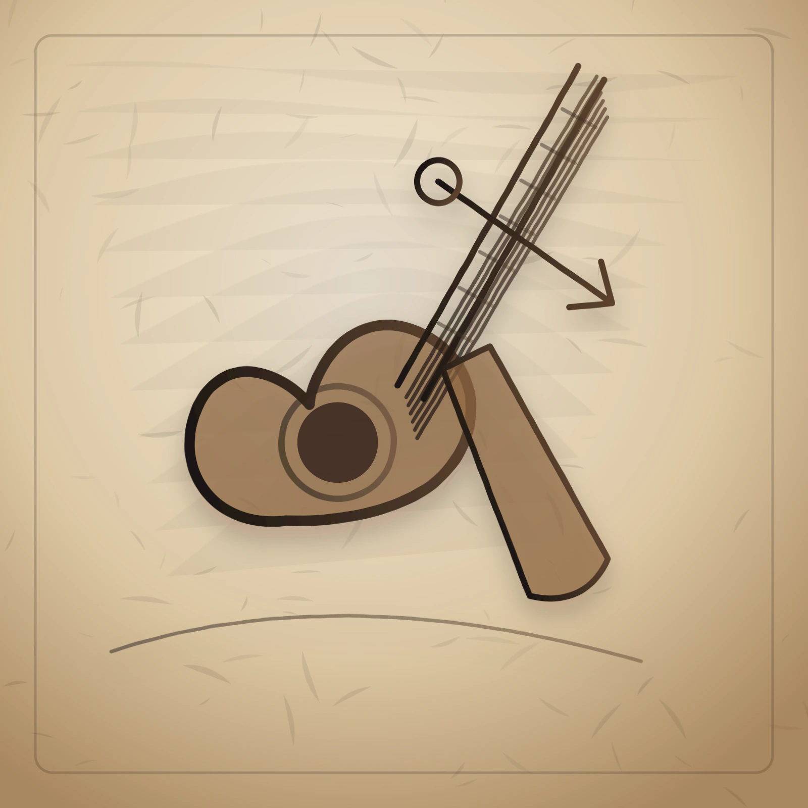 Artistic drawing of a classical guitar and luthier tools for the coming soon instruments category