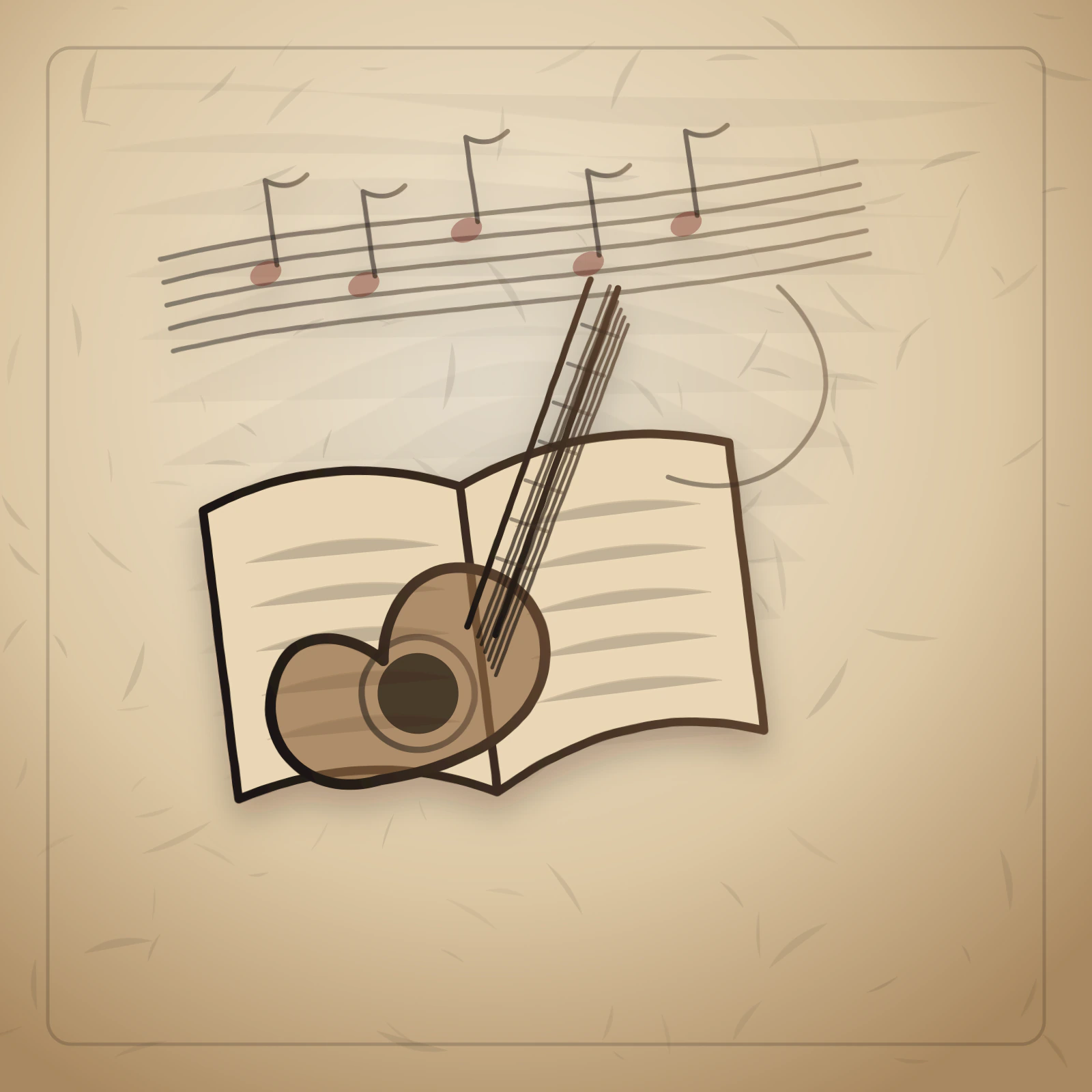 Artistic drawing of classical guitar sheet music for the coming soon sheet music category