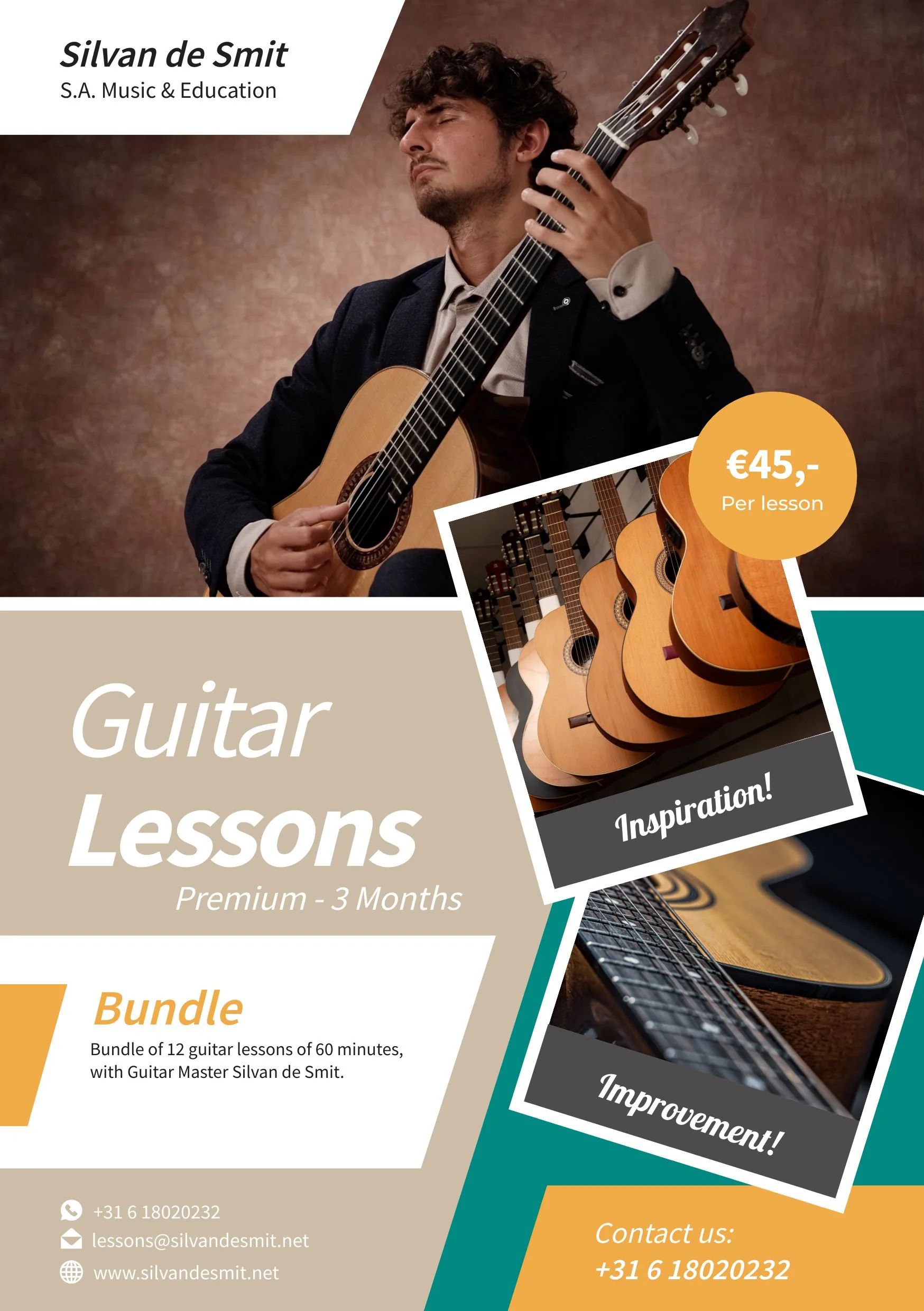 Guitar lesson bundle product image for three months of twelve 60-minute lessons.