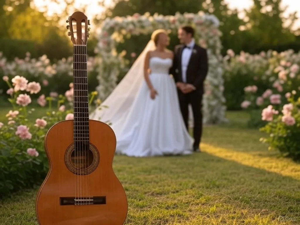 Classical guitar at an outdoor wedding ceremony.