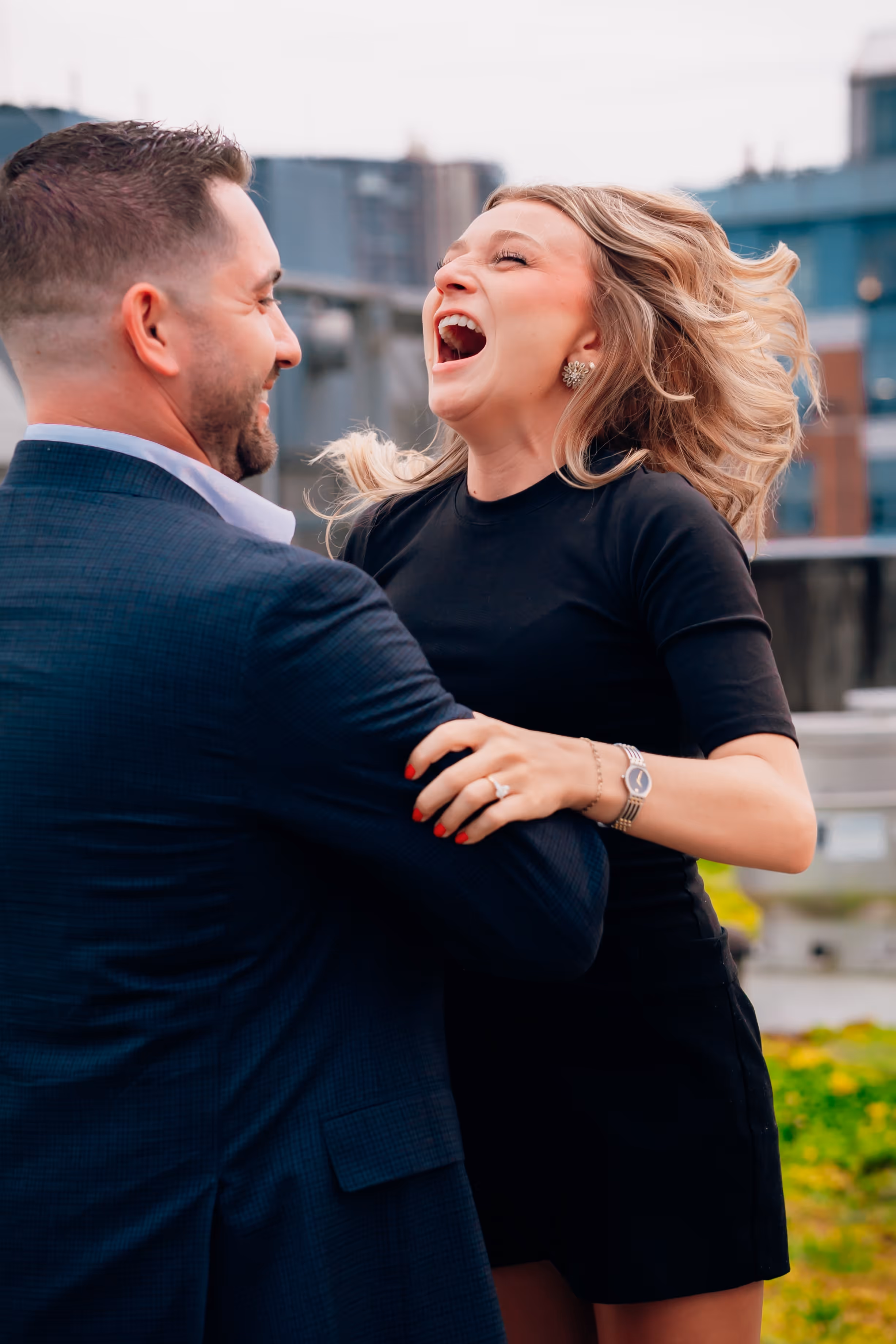 Outdoor engagement and proposal portraits with beautiful sunlight, laughter by SEDG MEDIA LLC