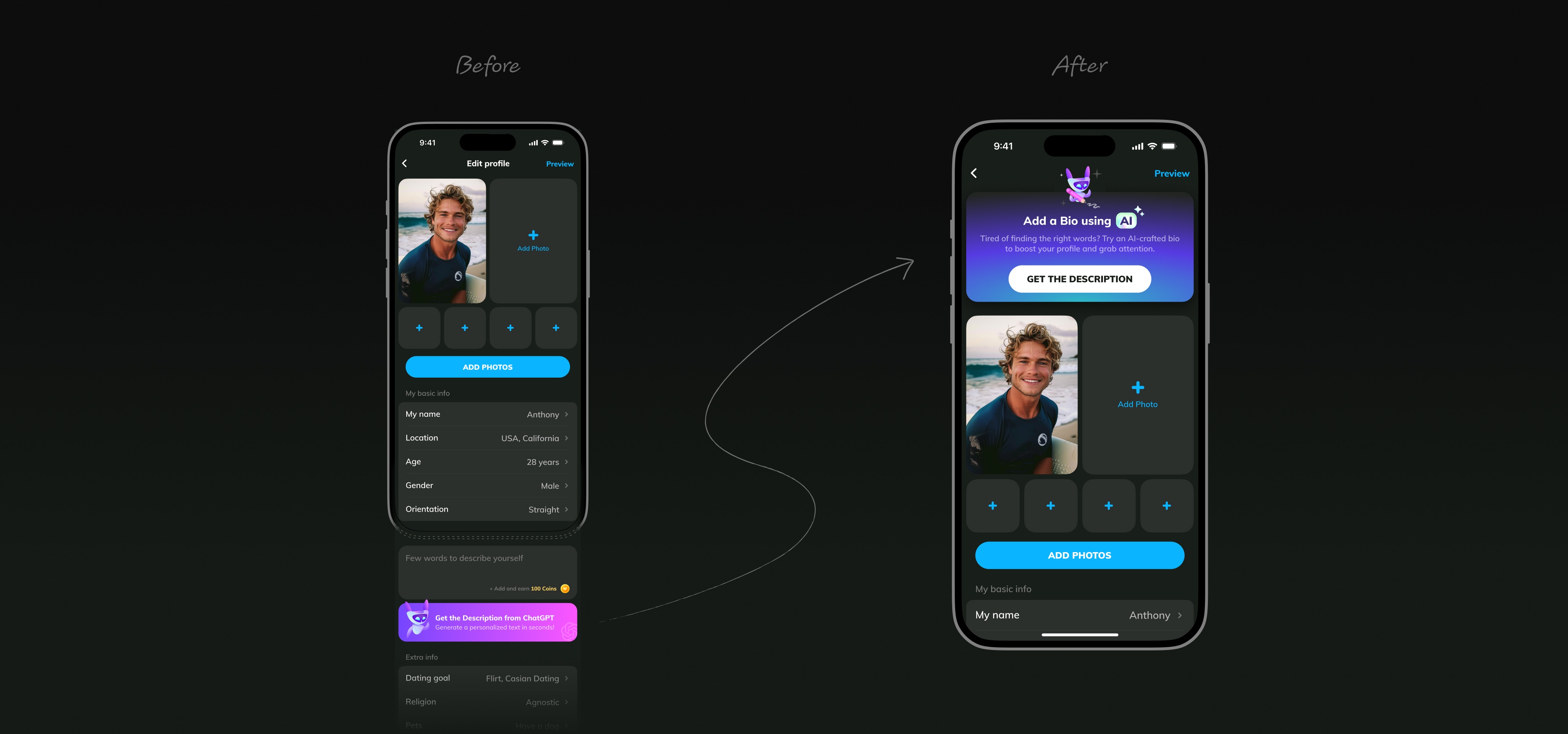 Update of the AI-powered profile description's banner on the Edit profile screen