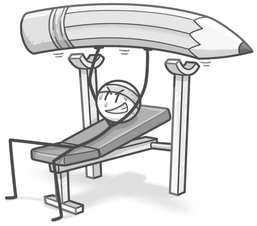 Applerouth stick figure sweats while benching a pencil