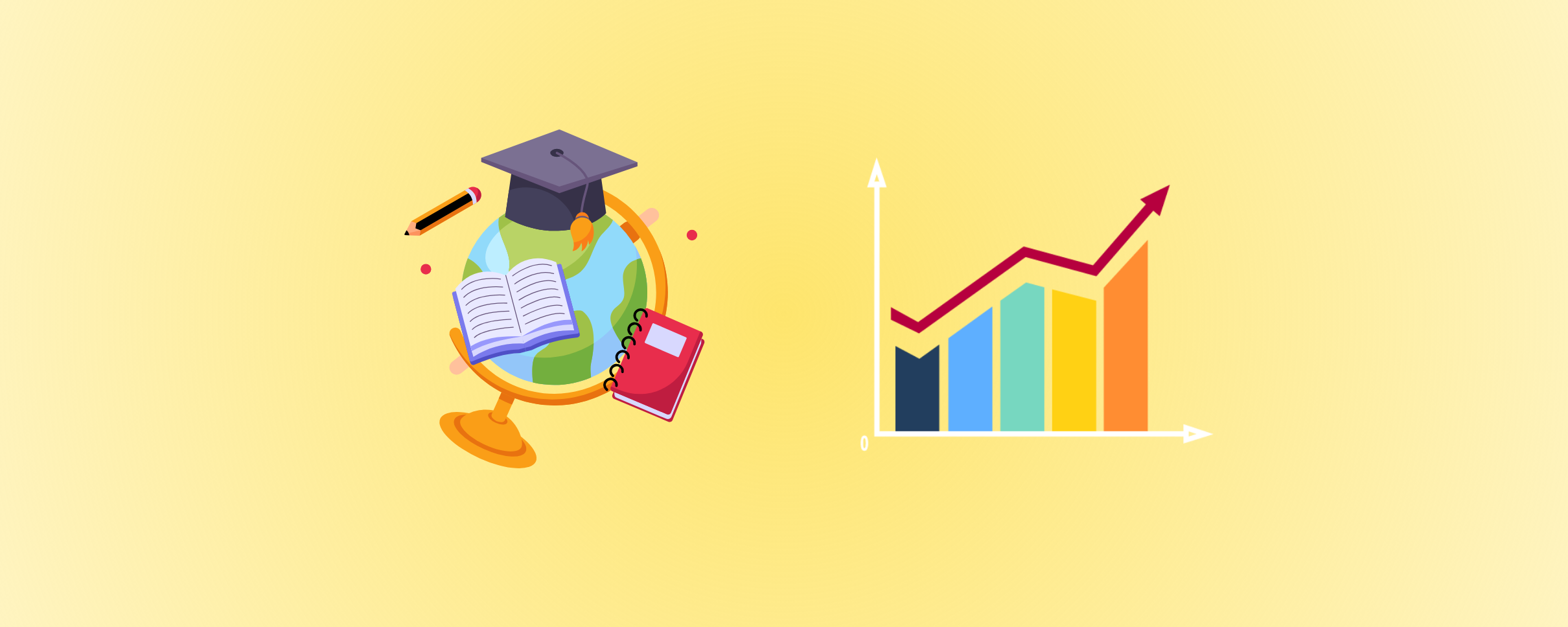 a graphic of academic subjects next to a chart