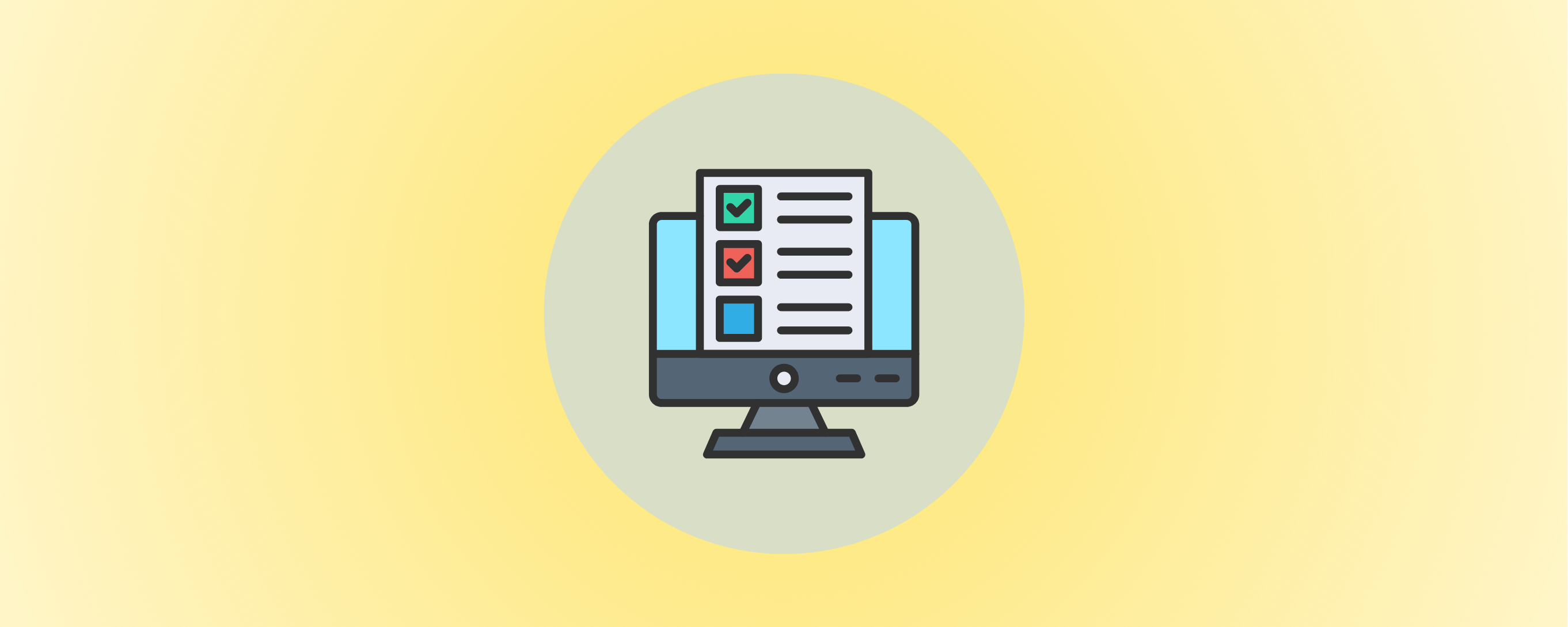 an illustration of a computer with a test on the screen