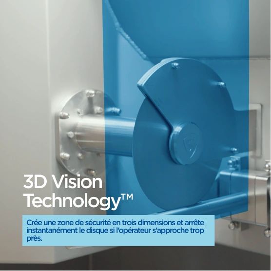 Guardian — 3D Vision Technology™ : Crée une zone de sécurité en trois dimensions et arrête instantanément le disque si l’opérateur s’approche trop près.
