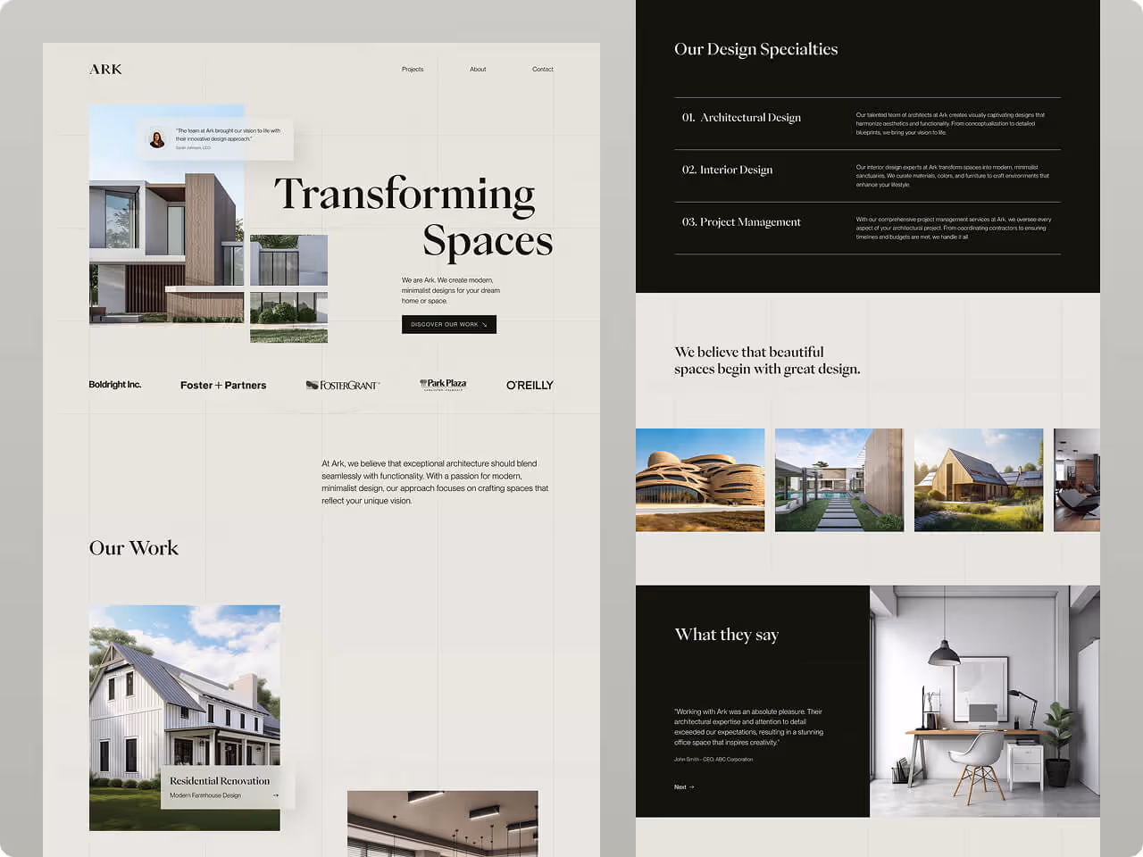 Web design for a modern, minimalist architecture brand
