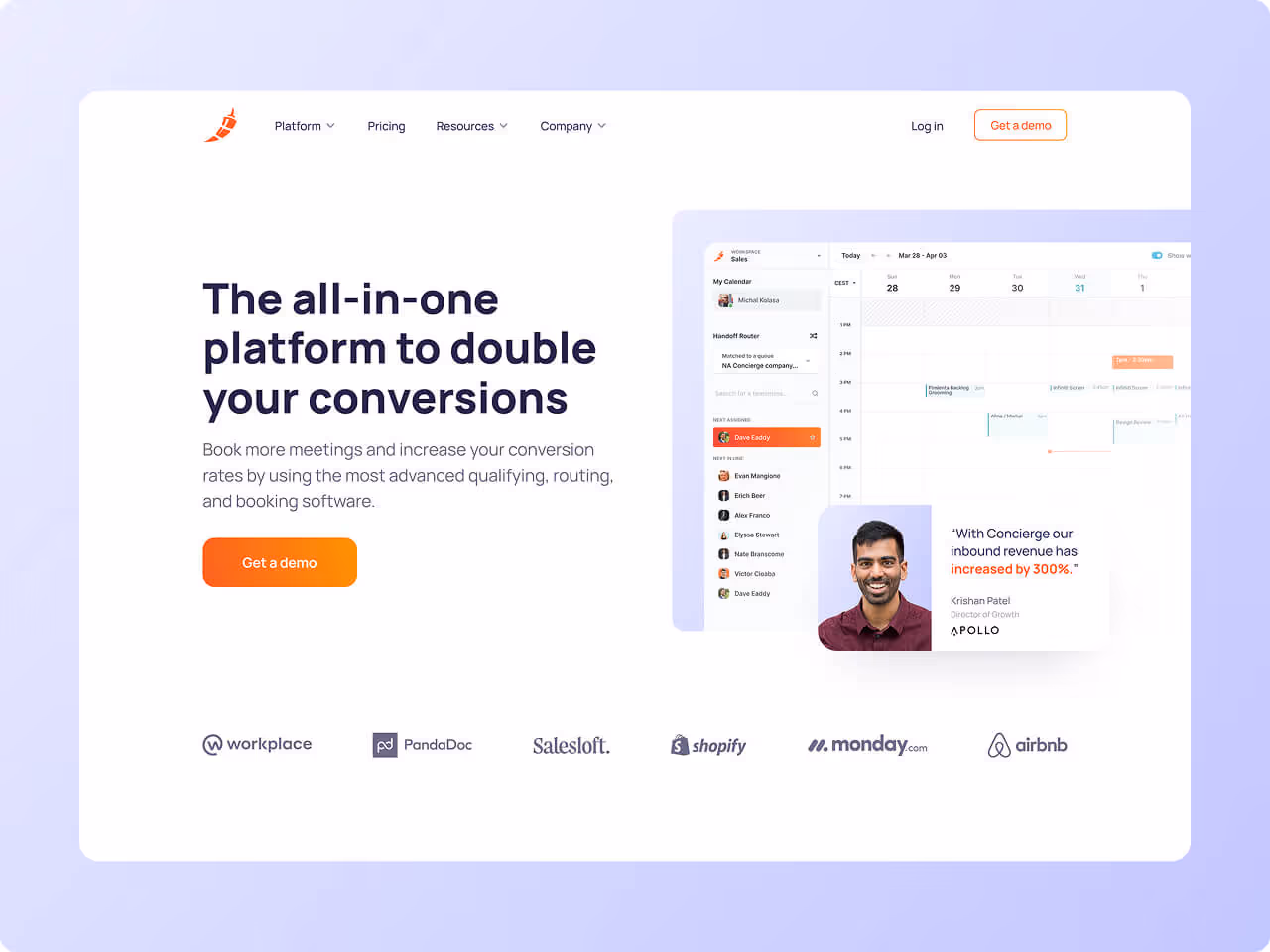 Hero website design for Chili Piper