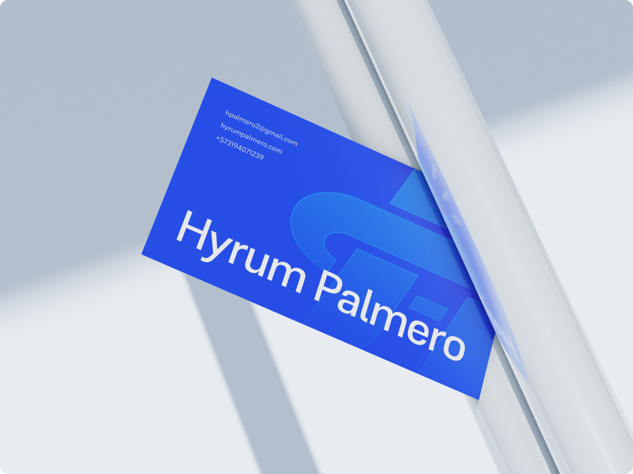 Blue business card for Hyrum Palmero’s brand