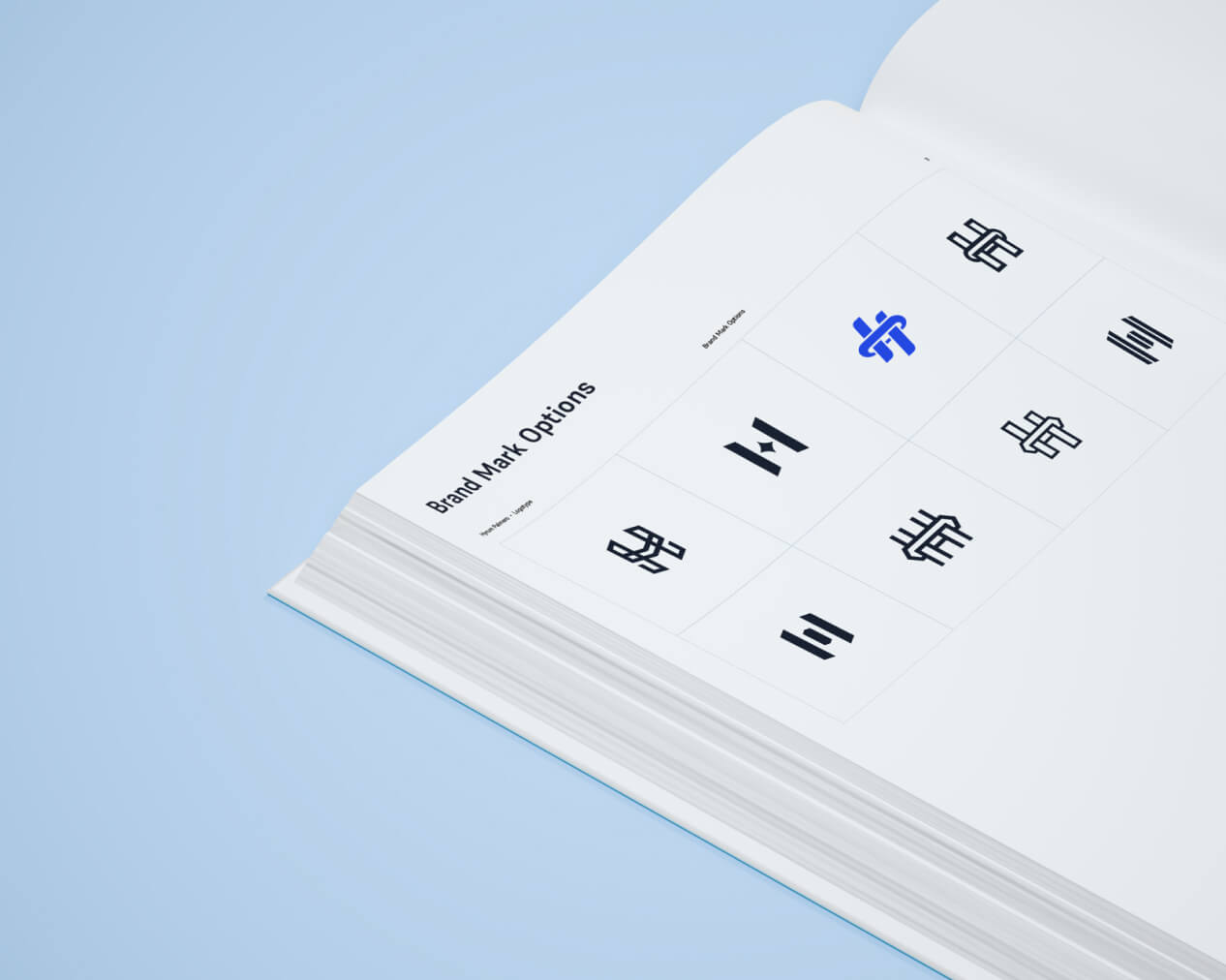 A book displaying different H logo options