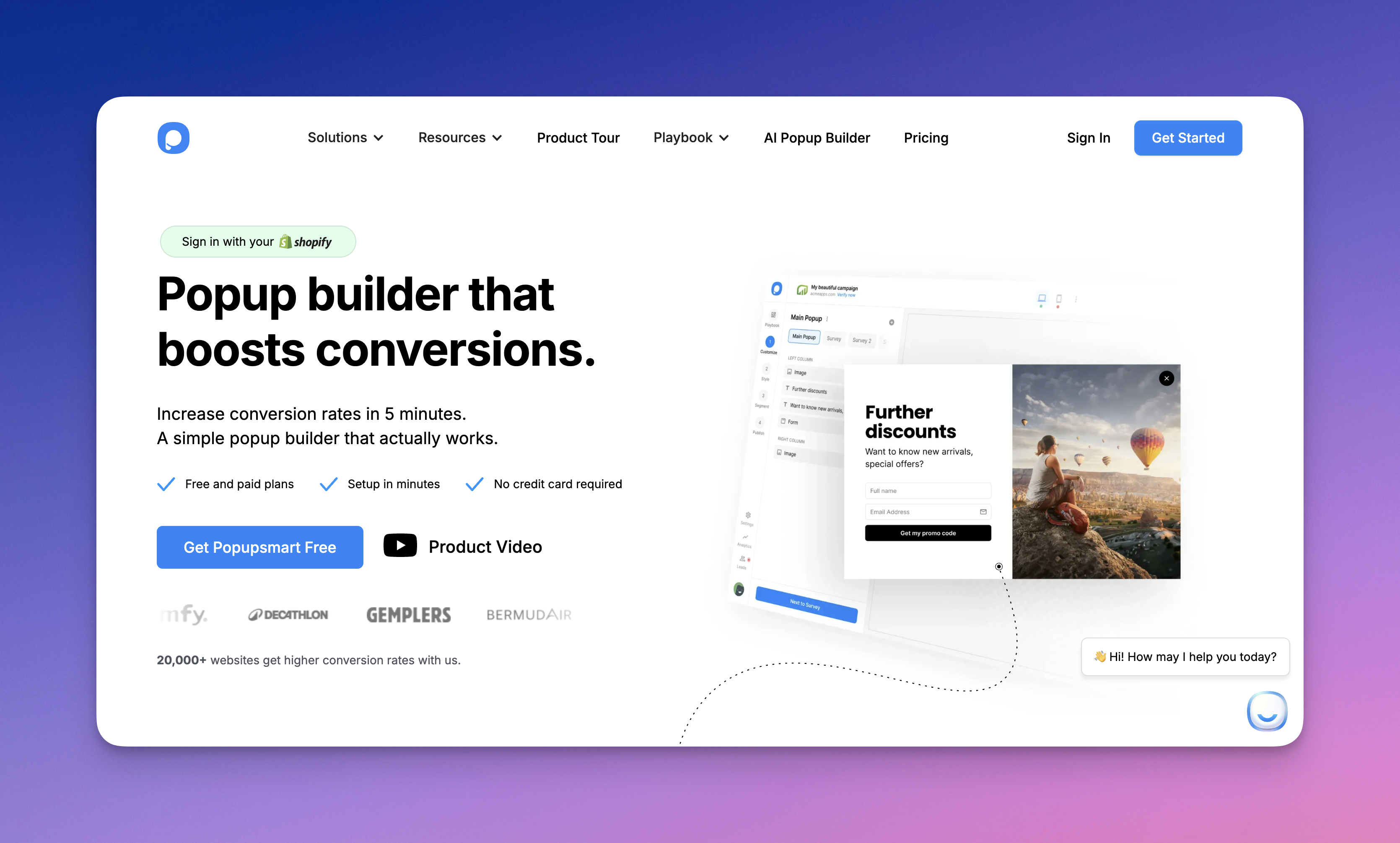 Popupsmart's website page.