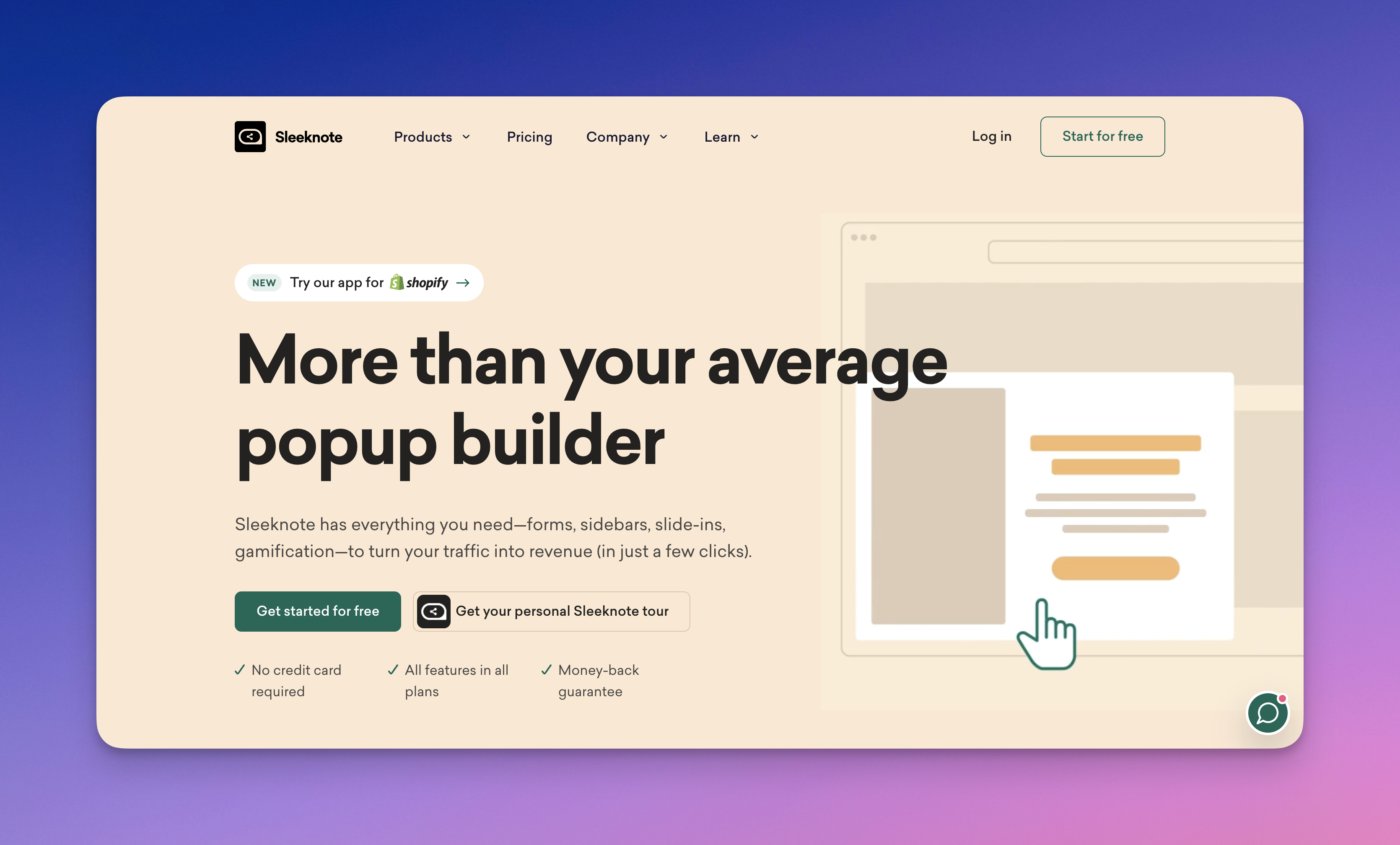 Sleeknote's website page