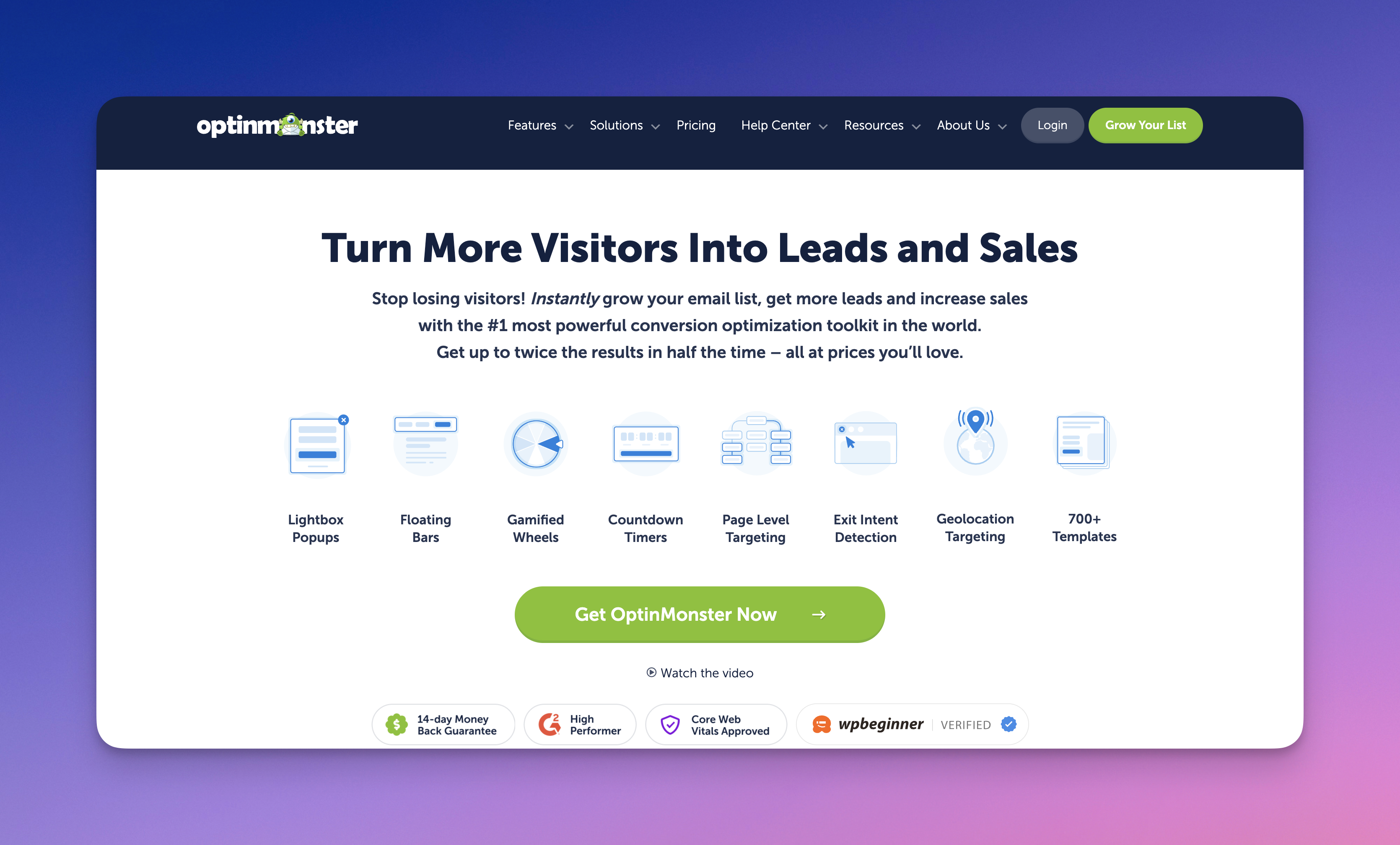 OptinMonster's website page