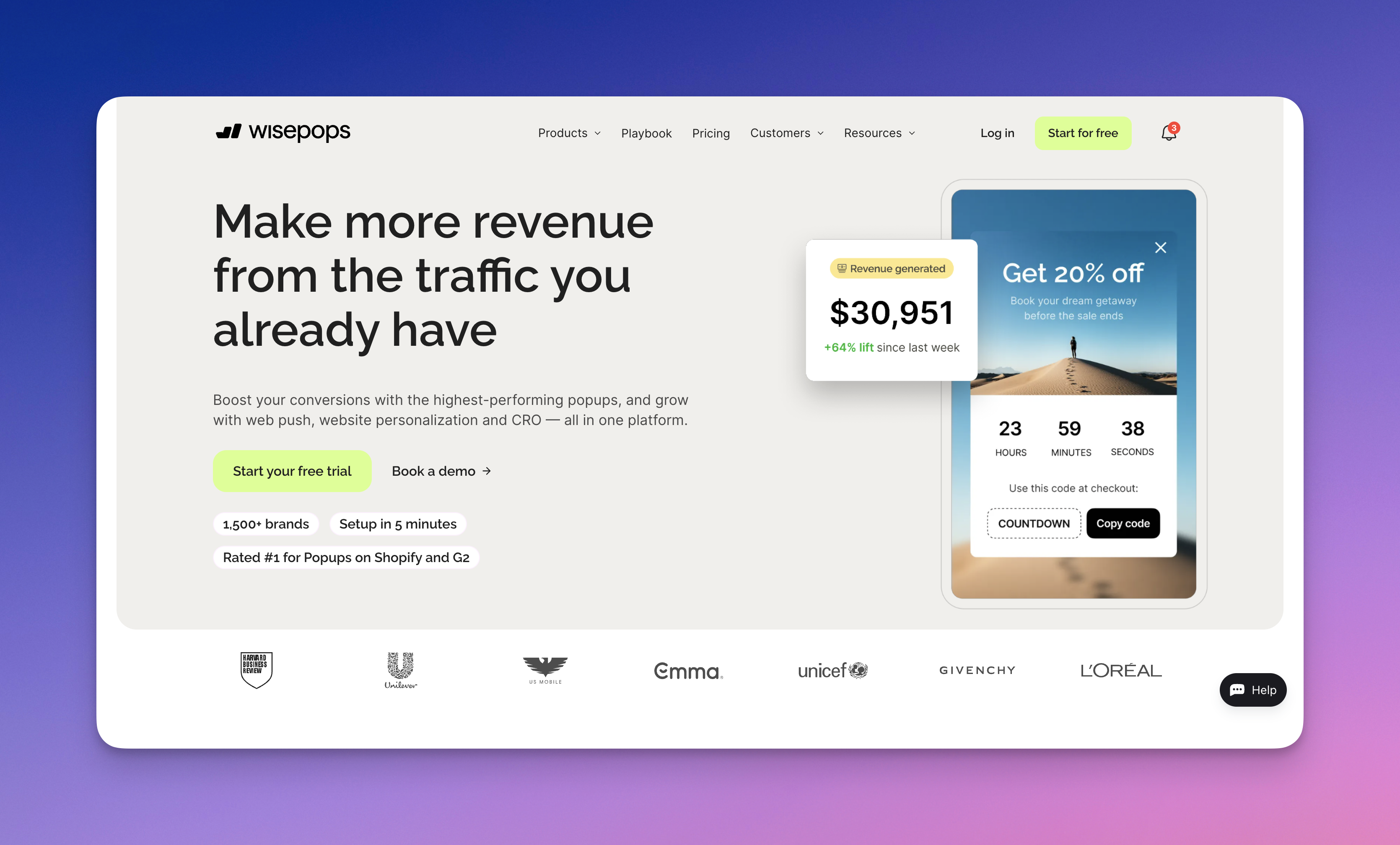 Wisepops's website page