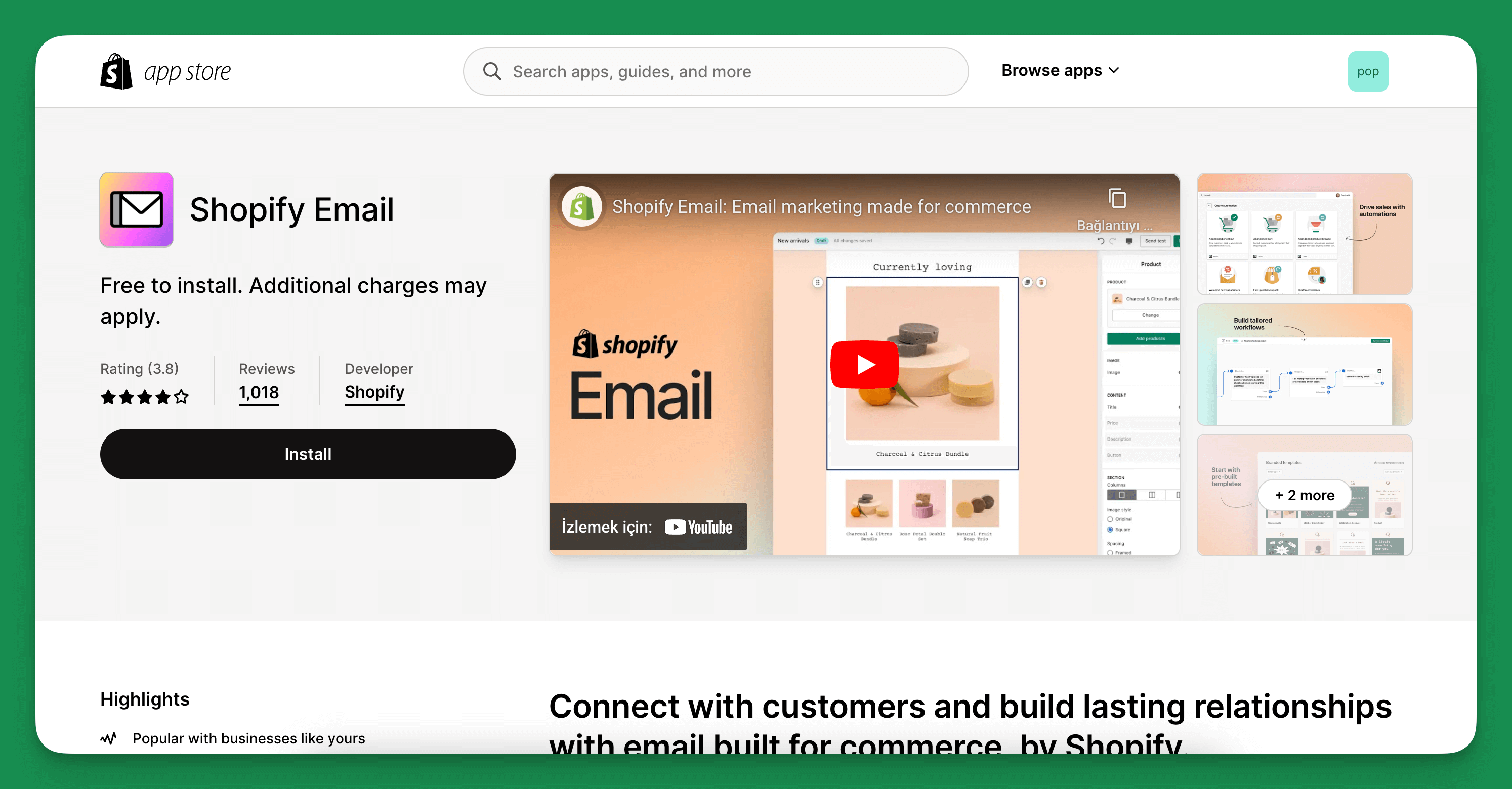 Shopify Email uygulamasını yükleme adımı