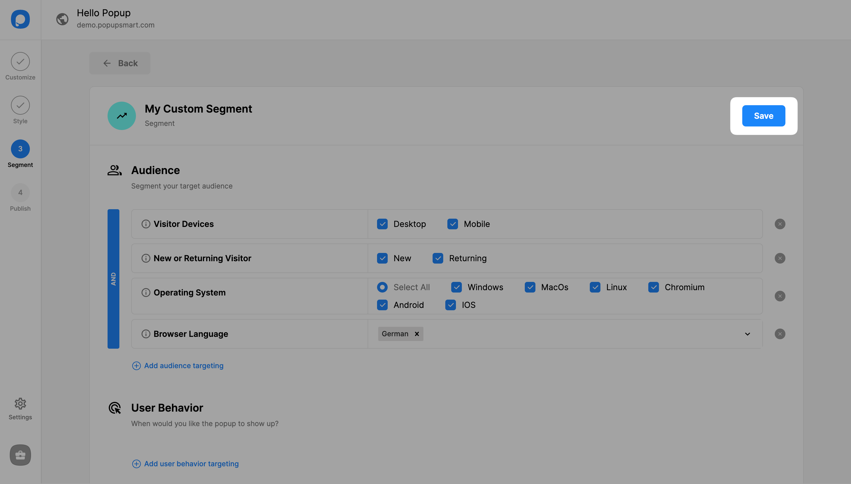 save button of segmentation