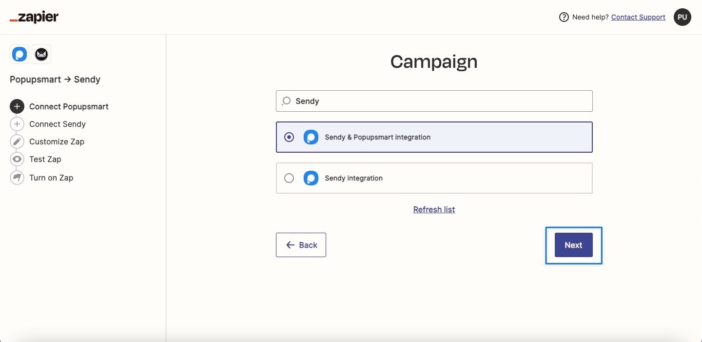 choose ps campaign on zapier