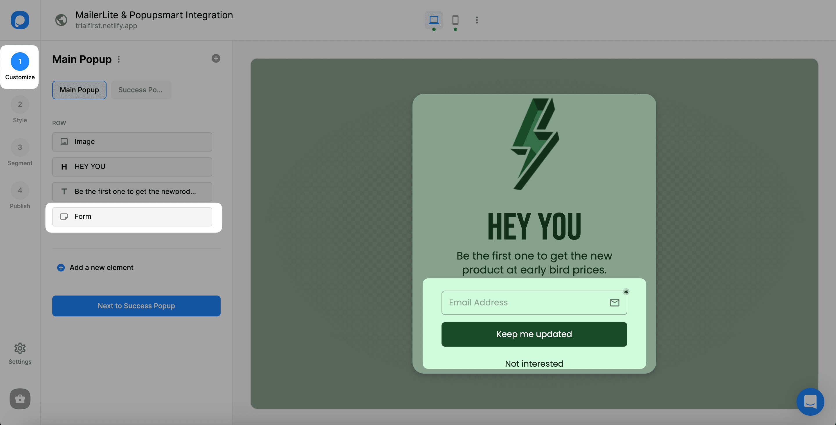 Popupsmart - Customize Form