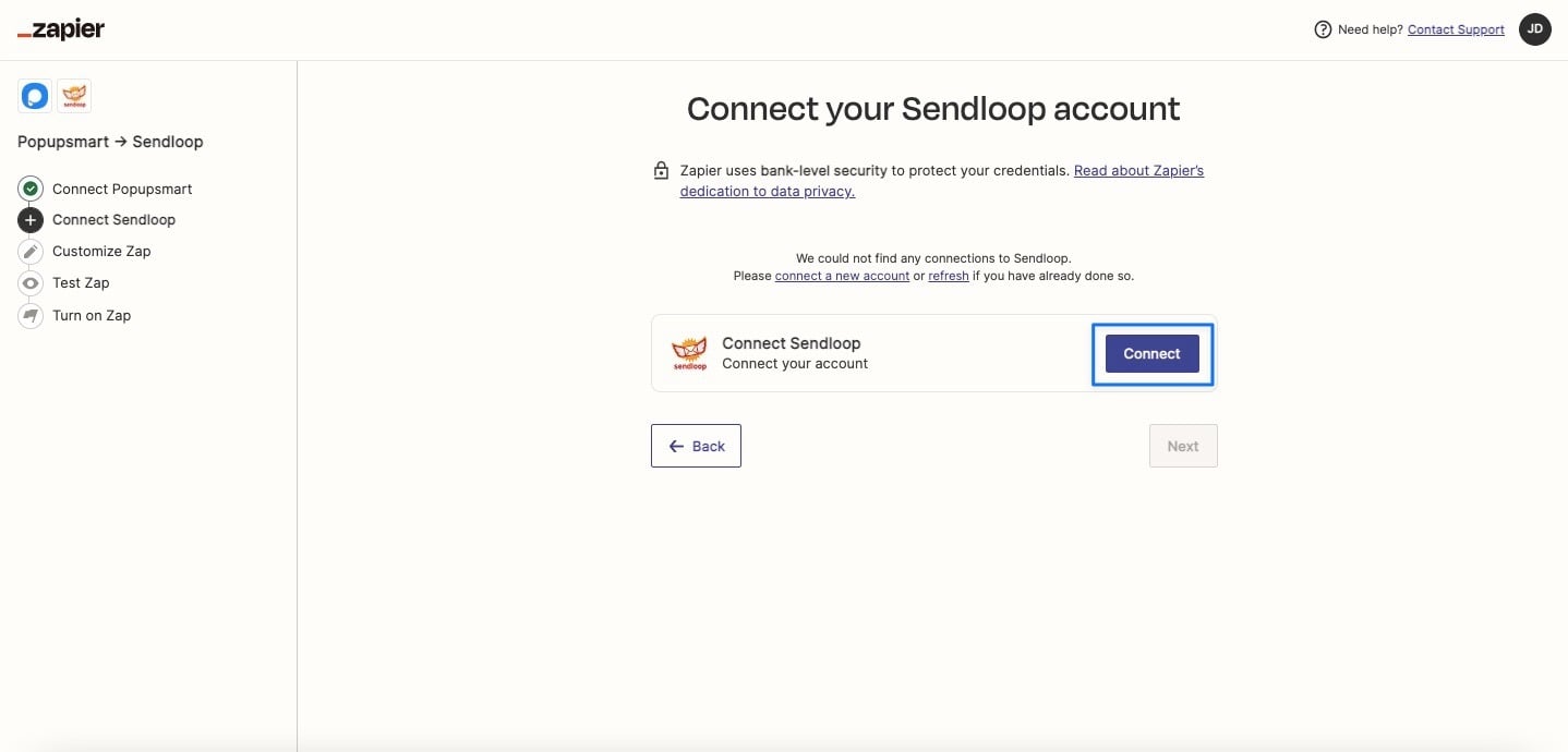 connecting sendloop account