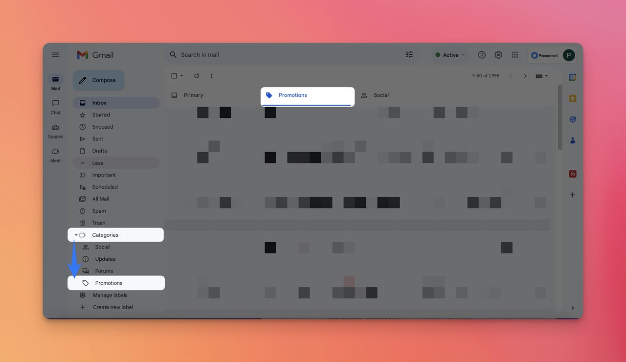 a screenshot of Promotions tabs in a Gmail account