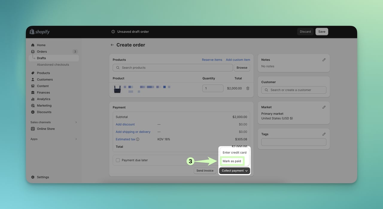 In the Shopify admin panel mark as paid step