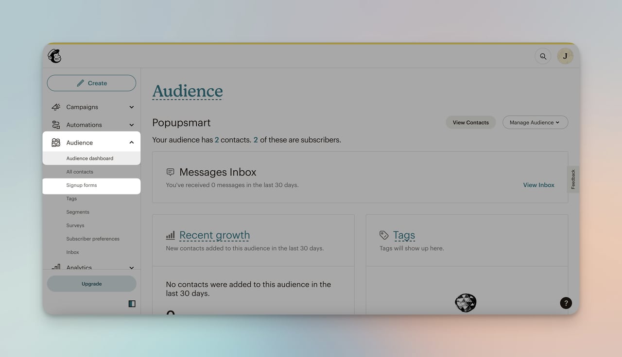 managing audience with signup forms on MailChimp