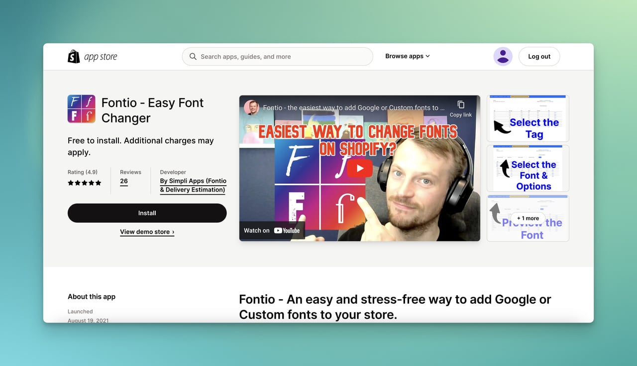 Fontio app on Shopify App Store