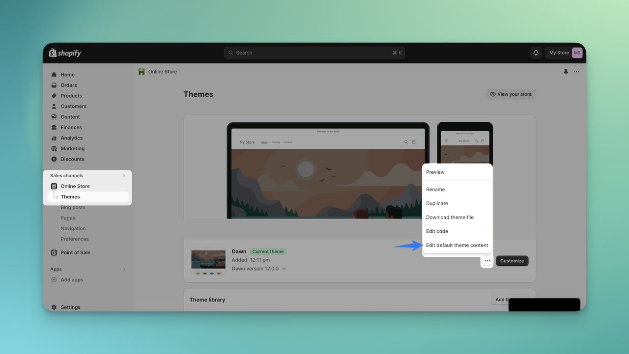 editing default theme content for a specific Shopify theme