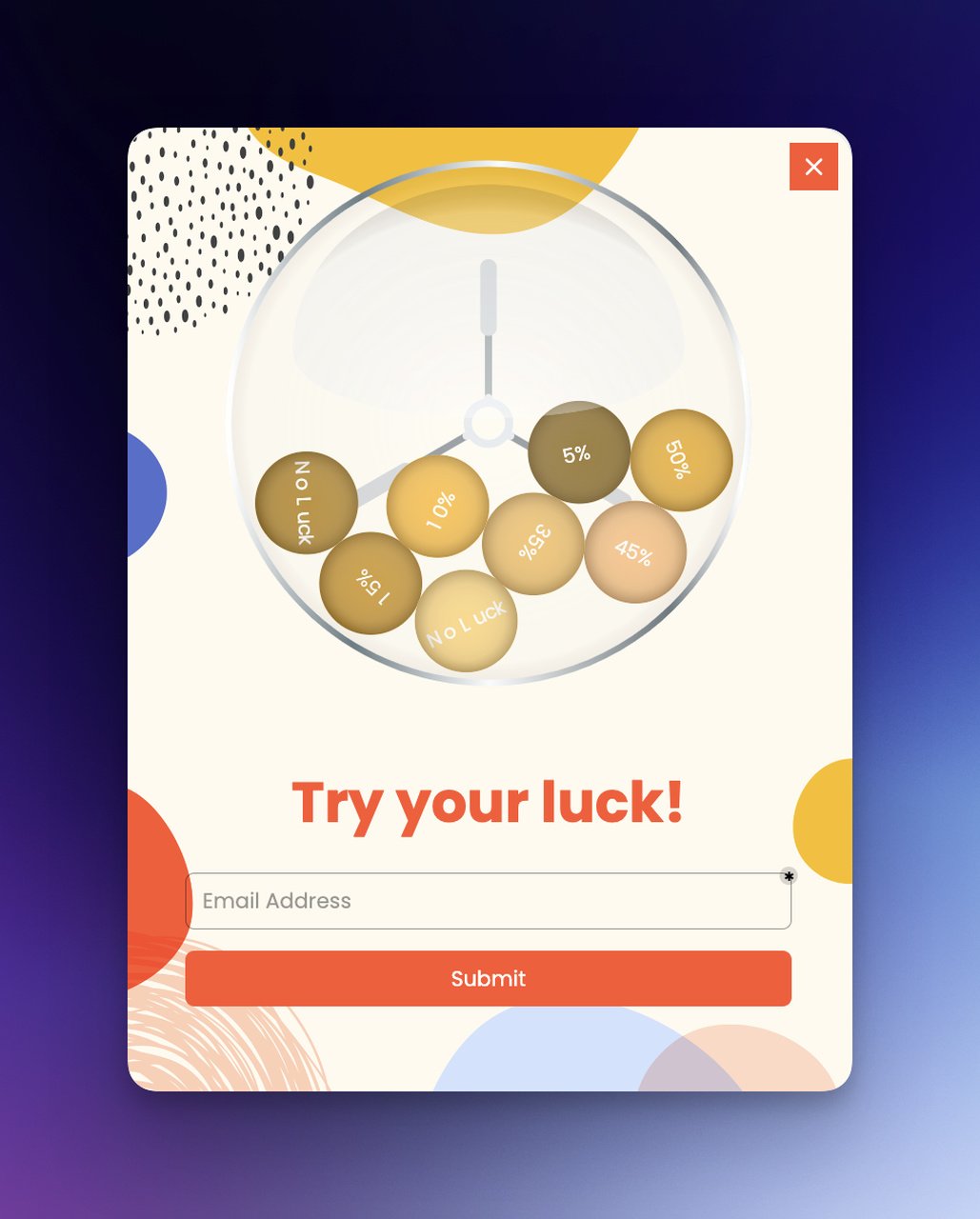 Çarkıfelek ile gamified popup örneği