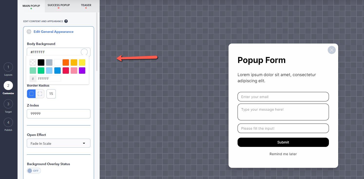 popup form design