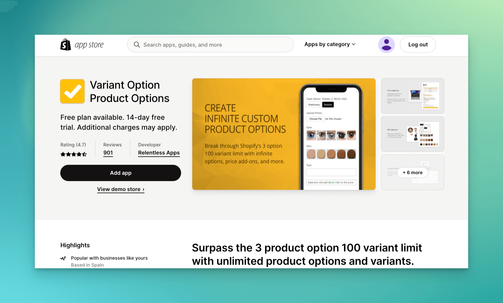 Variant Option Product Options Shopify app