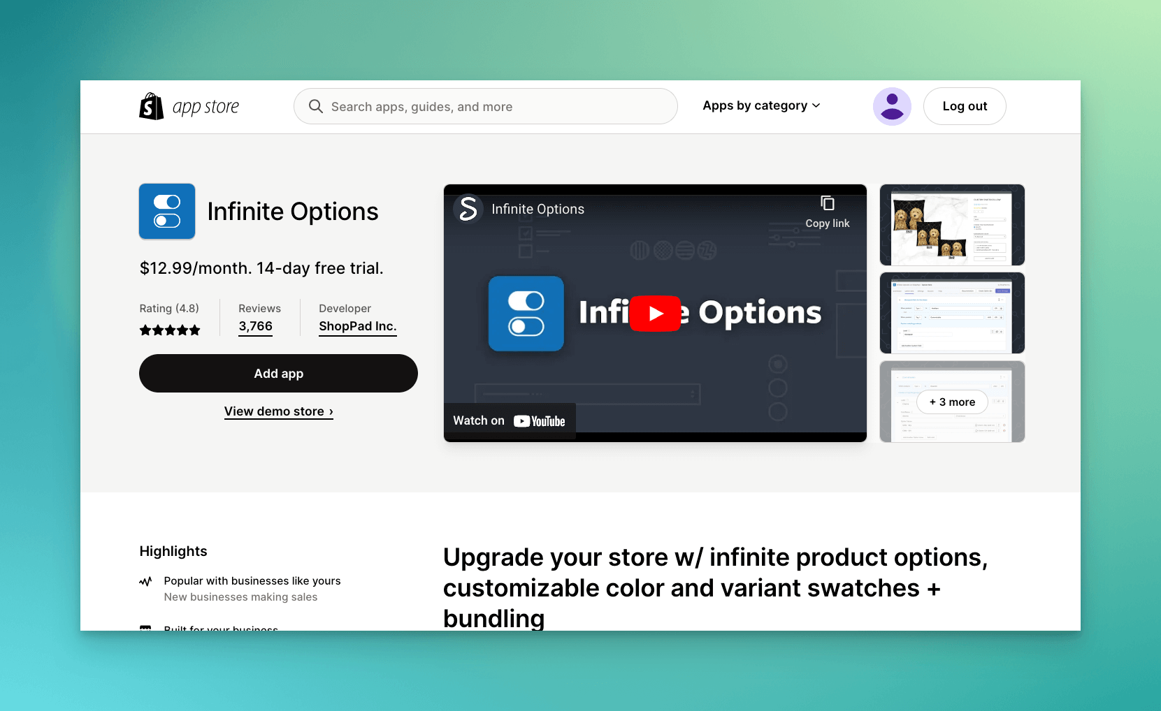 Infinite Options Shopify uygulaması