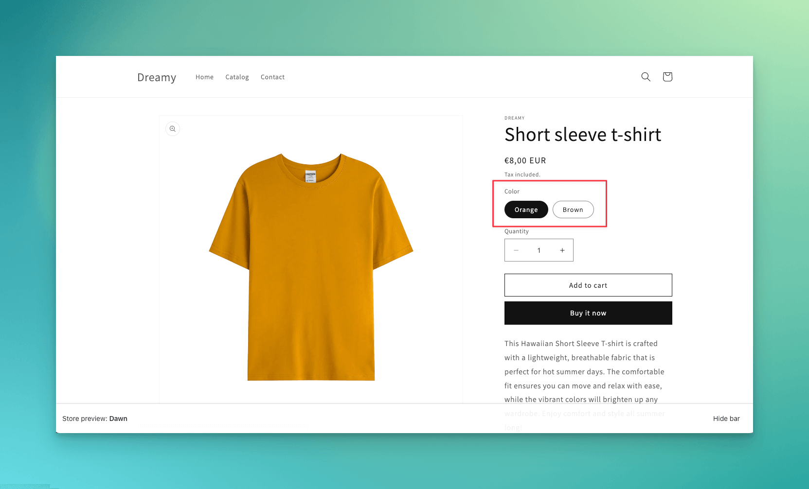 Shopify mağazasında nihai ürün görünümü