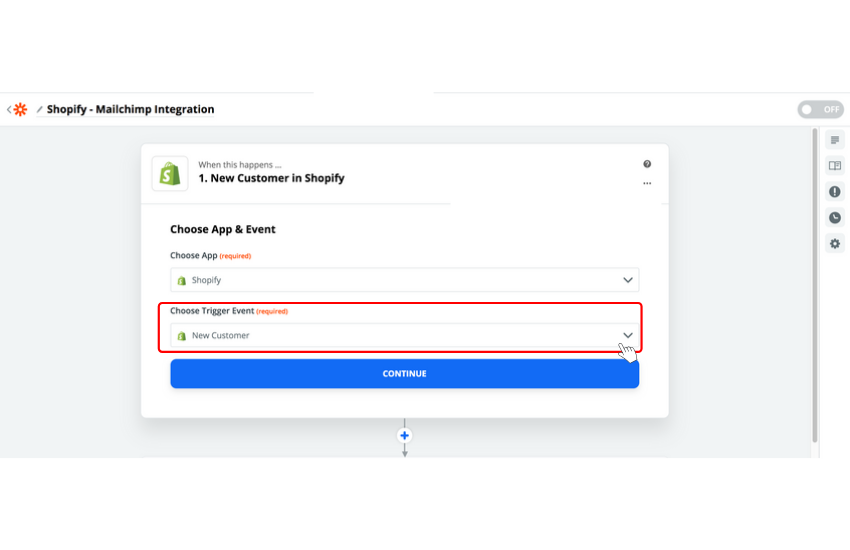 Trigger event for Shopify on Zapier