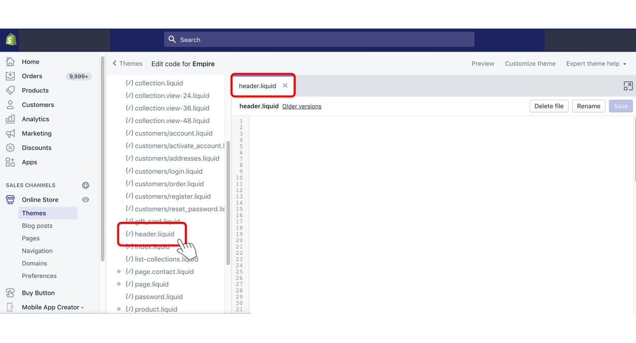How to edit header code in Shopify