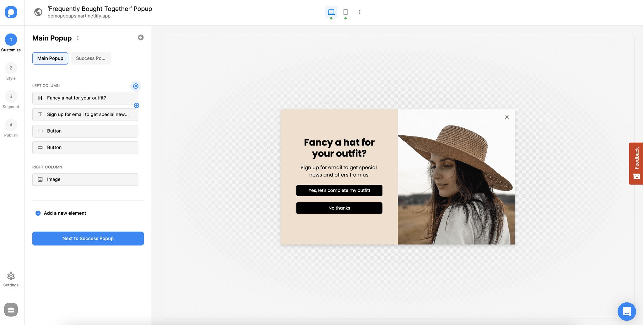 create and customize a popup campaign